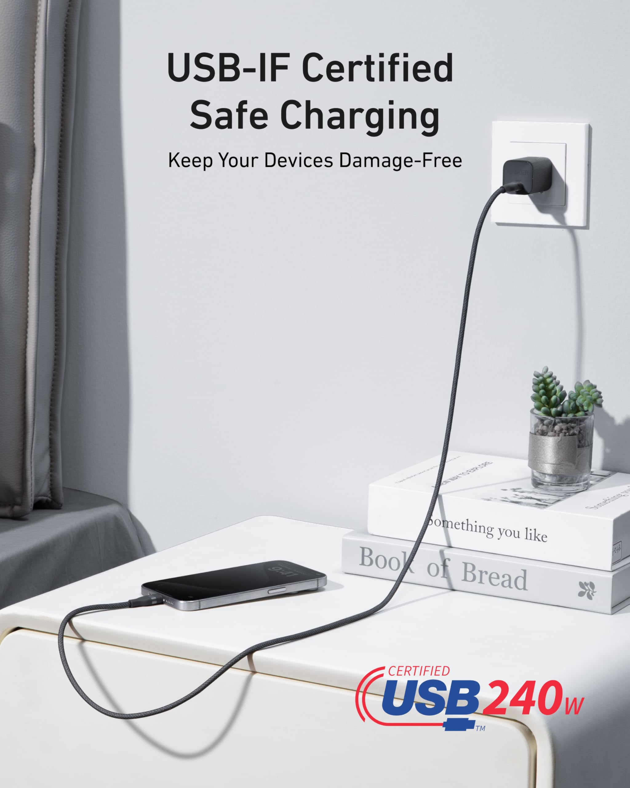 Anker Laptop Power Bank (25K, 165W, Built-In and Retractable Cables) and Anker USB-C to USB-C Cable (6 ft, 240W, Upcycled-Braided)