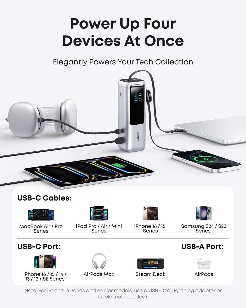 Anker Laptop Power Bank (25K, 165W, Built-In and Retractable Cables) and Anker USB-C to USB-C Cable (6 ft, 240W, Upcycled-Braided)