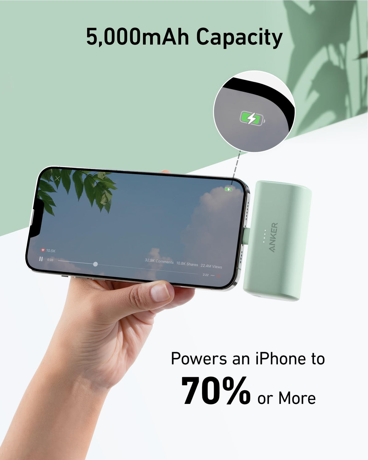 Anker 5000mAh charger for iPhone with 70% battery